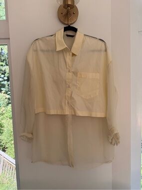 Zara Sheer Ivory Button-Front Longline Shirt